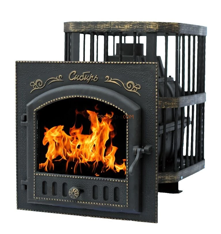 Чугунная банная печь НМК Сибирь-24 с каминной дверкой Сибирь