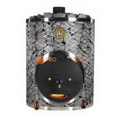 Дровяная печь для бани IKI Mini-IKI со стальной дверцей смайл