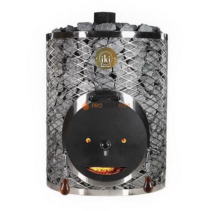 Дровяная печь для бани IKI Mini-IKI со стальной дверцей смайл