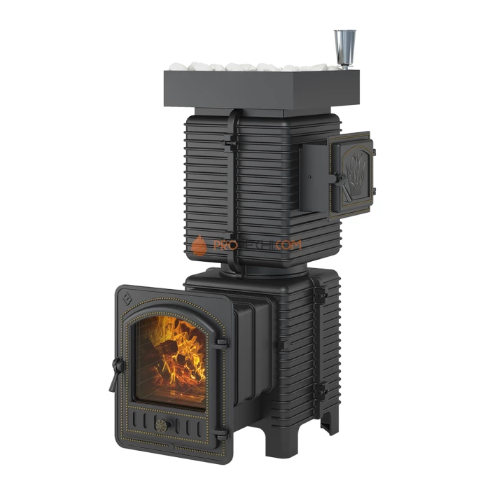 Чугунная печь для бани Эверест Легкий пар Профи под обкладку (по серому)