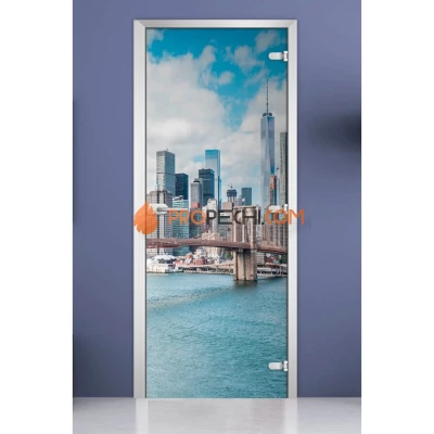 Стеклянная межкомнатная дверь DoorWood с фотопечатью City-16, 2000х700 мм
