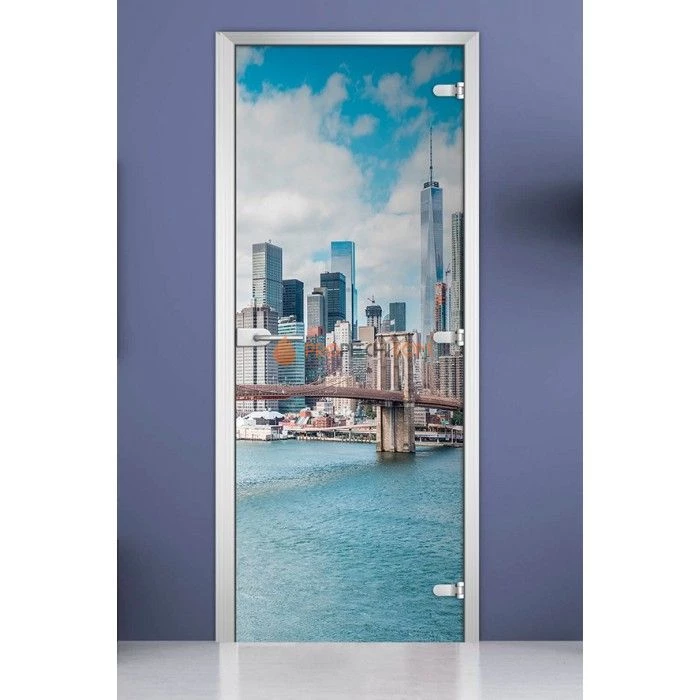 Стеклянная межкомнатная дверь DoorWood с фотопечатью City-16, 2000х700 мм