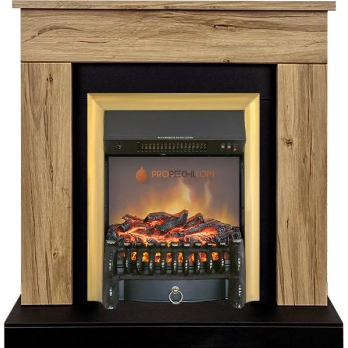 Каминокомплект Royal Flame Bergen (Разборный) - Дуб галифакс (Ширина 900 мм) с очагом Fobos FX M Brass