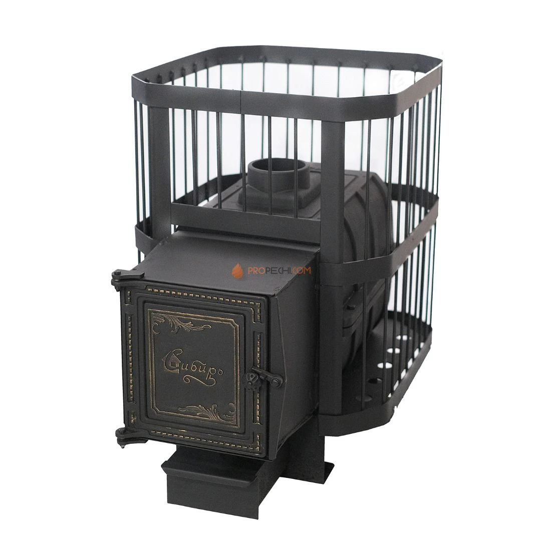 Чугунная банная печь "Сибирь-18" с универсальной чугунной топочной дверцей