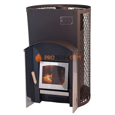 Дровяная печь для бани Вулкан Прометей 18 с сетчатым кожухом (стекло)