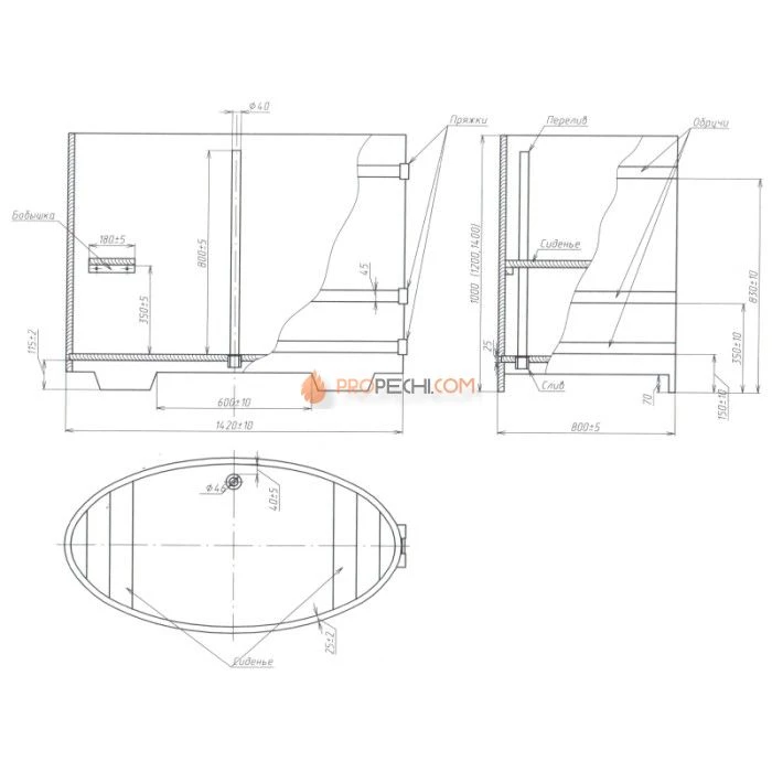 Купель BentWood овальная из мореной лиственницы 0,80х1,42 Рустик