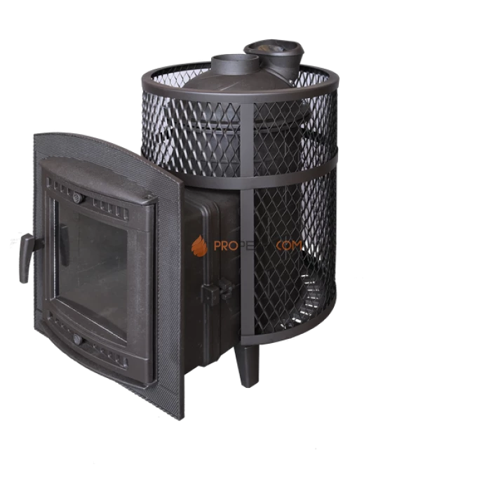 Чугунная печь для бани Атмосфера с сеткой из нержавейки до 22 м³