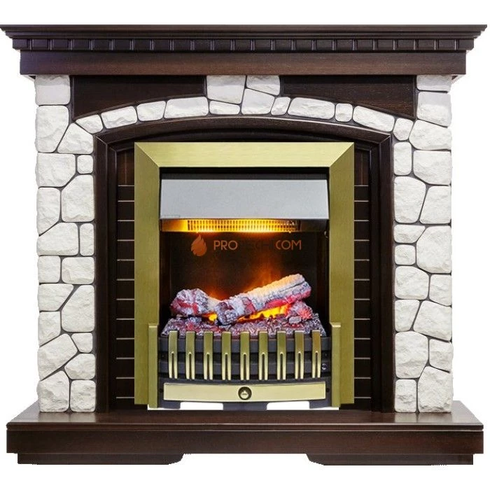 Каминокомплект Dimplex Glasgow - Темный дуб / Белый с очагом Danville Antique Brass FB2
