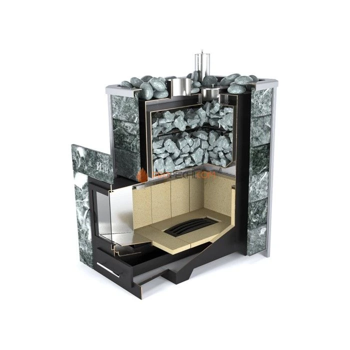 Дровяная печь для бани ИзиСтим Ялта 25 в камне Змеевик