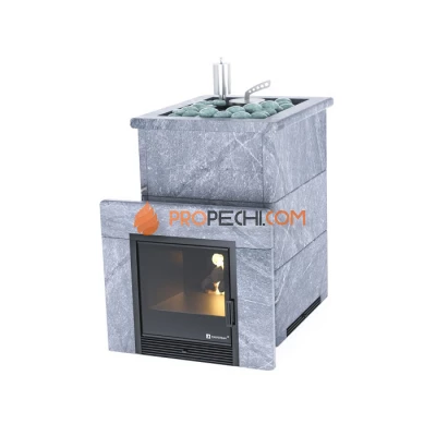 Дровяная печь для бани ИзиСтим Анапа в полноценном кожухе с открытым верхом из талькохлорита