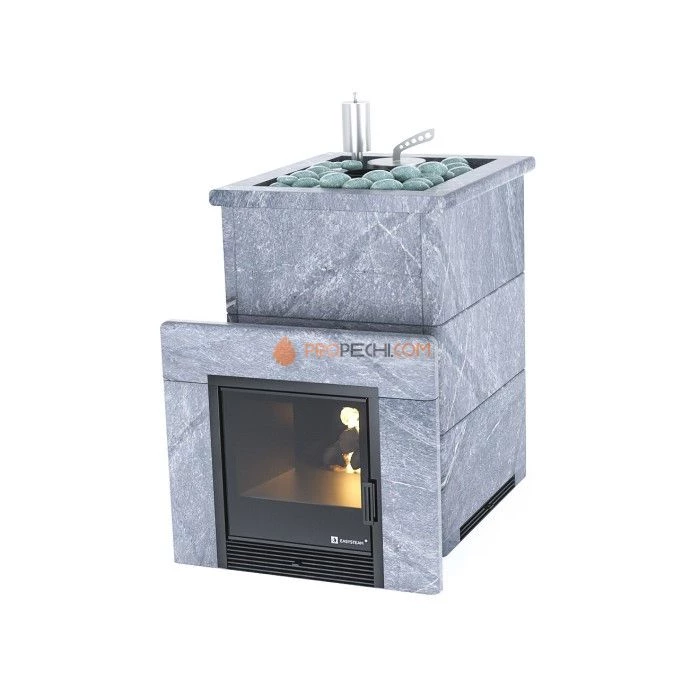Дровяная печь для бани ИзиСтим Анапа в полноценном кожухе с открытым верхом из талькохлорита