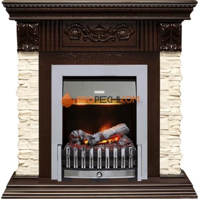 Каминокомплект Dimplex Luxemburg (каменный) - Сланец/Темный дуб с очагом Danville Chrome FB2