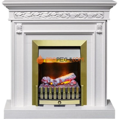 Каминокомплект Dimplex Valletta - Белый (Ширина 1040 мм) с очагом Danville Antique Brass FB2