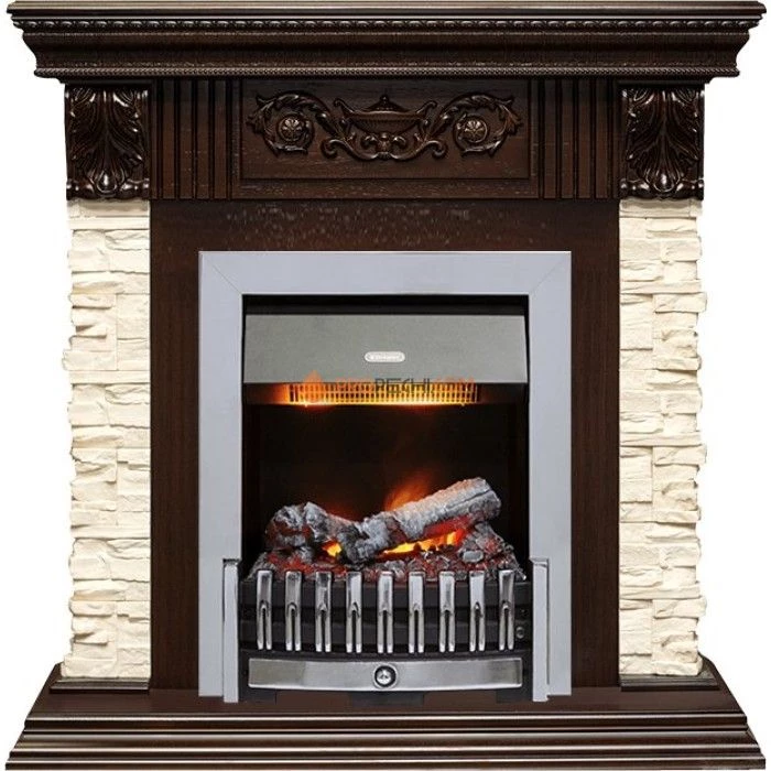 Каминокомплект Dimplex Luxemburg (каменный) - Сланец/Темный дуб с очагом Danville Chrome FB2