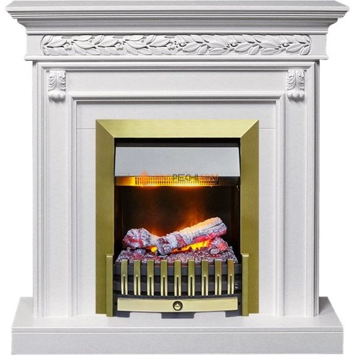 Каминокомплект Dimplex Valletta - Белый (Ширина 1040 мм) с очагом Danville Antique Brass FB2