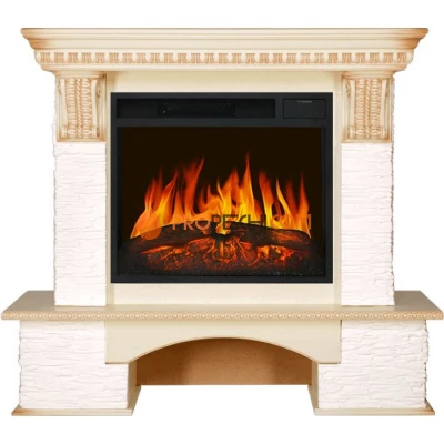 Каминокомплект Royal Flame Pierre Luxe - Сланец белый / Слоновая кость с патиной с Электрическим очагом Royal Flame Vision 23 LED FX