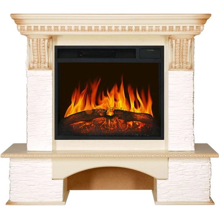 Каминокомплект Royal Flame Pierre Luxe - Сланец белый / Слоновая кость с патиной с Электрическим очагом Royal Flame Vision 23 LED FX