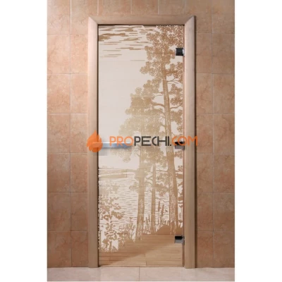 Дверь для бани DoorWood с рисунком Рассвет Сатин, 2100x800 мм