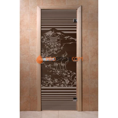 Дверь для бани DoorWood с рисунком Япония Черный жемчуг, 1900x700 мм