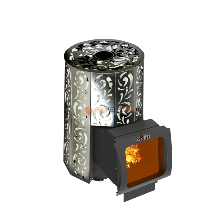 Дровяная банная печь Grill’D Violet Long Window Max Pro (Камень колотый, 100 кг)