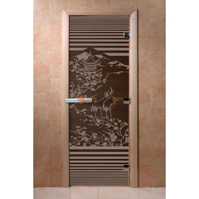 Дверь для бани DoorWood с рисунком Япония Черный жемчуг, 1900x700 мм