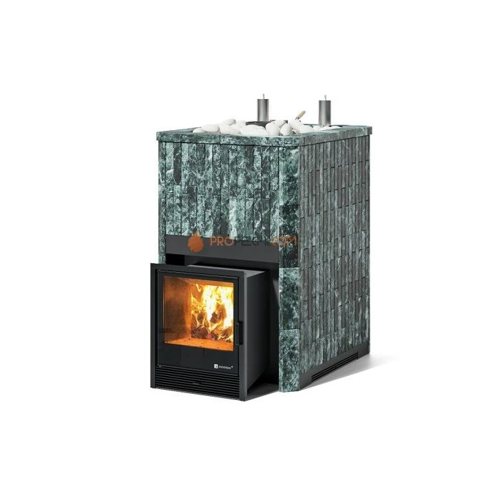 Дровяная печь для бани ИзиСтим Домна 45 К в полноценном наборном кожухе из змеевика