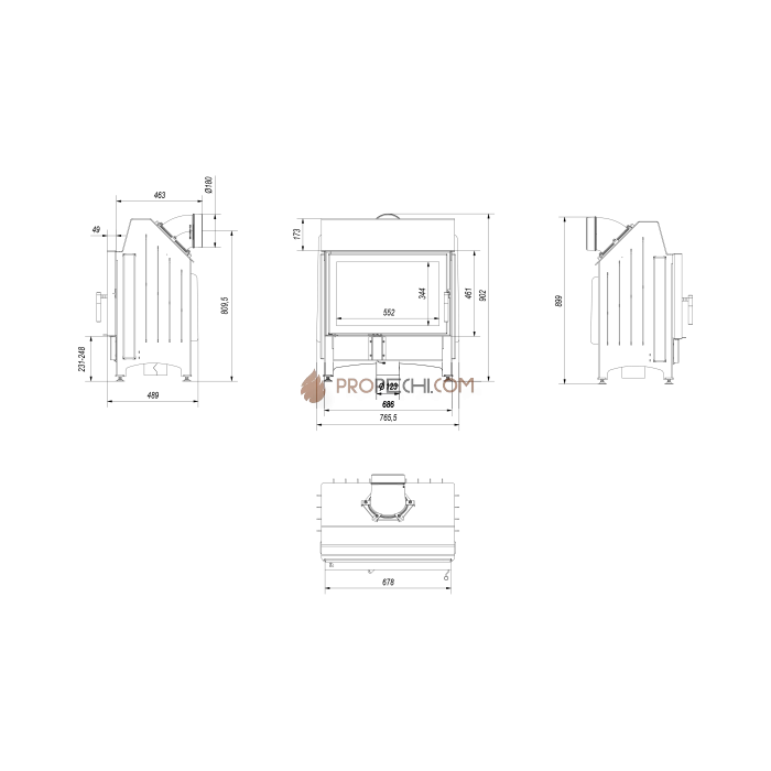 Каминная топка стальная Kratki Zibi/PF (12 кВт)