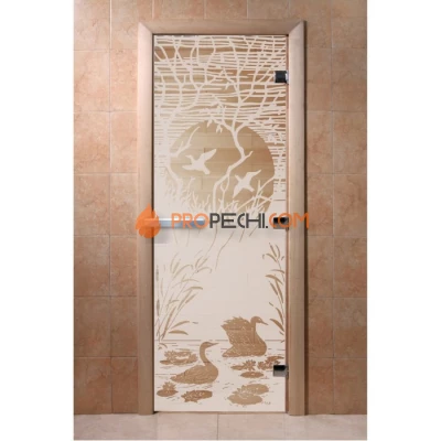 Дверь для бани DoorWood с рисунком Лебединое озеро Сатин, 2000x800 мм