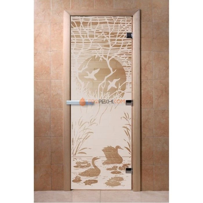 Дверь для бани DoorWood с рисунком Лебединое озеро Сатин, 1800x600 мм
