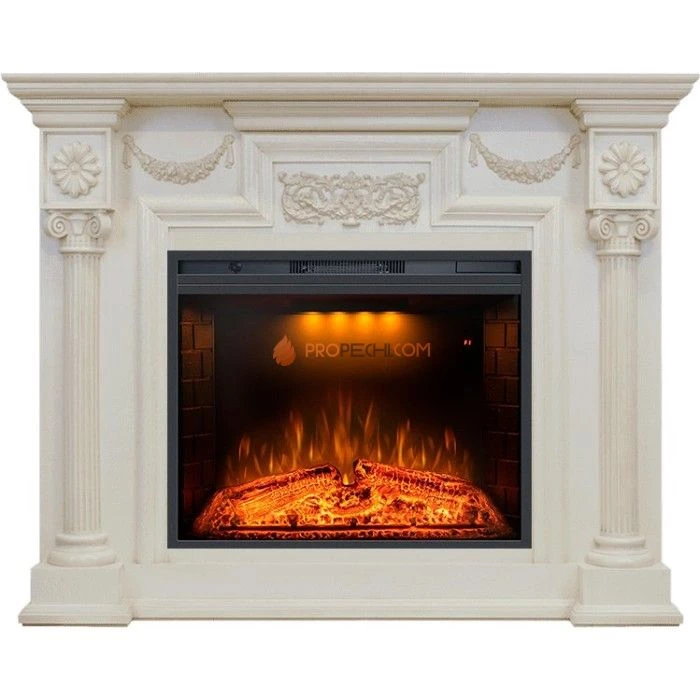 Каминокомплект Royal Flame London - Слоновая кость с патиной с Электрическим очагом Royal Flame Emerald 28