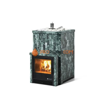 Дровяная печь для бани ИзиСтим Южная 16 с топкой из парной в камне из змеевика
