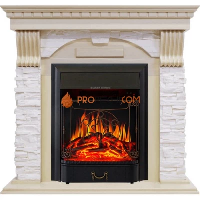 Каминокомплект Royal Flame Dublin - Слоновая кость с патиной / Сланец крем с очагом Majestic FX Black