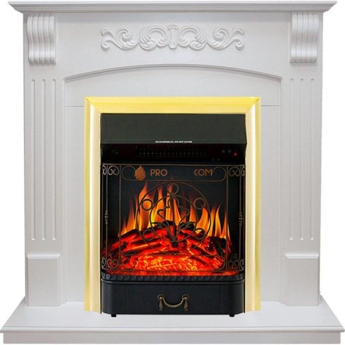 Каминокомплект Royal Flame Sorrento угловой - Белый дуб с очагом Majestic FX Brass
