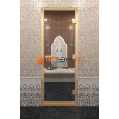 Дверь для хамама DoorWood Золотой профиль Прозрачное, 2100х800 мм