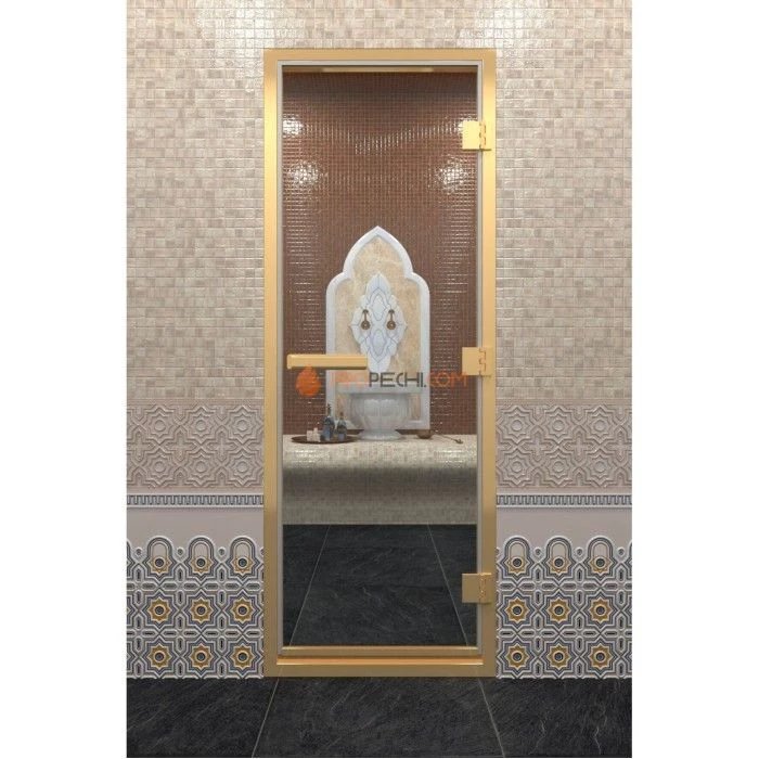 Дверь для хамама DoorWood Золотой профиль Прозрачное, 2000х600 мм