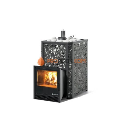 Дровяная печь для бани ИзиСтим Ялта 25 К/2024 в кожухе Хохлома черный