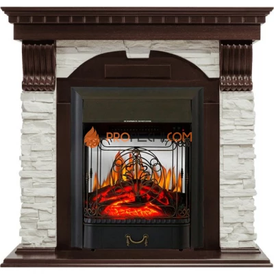 Каминокомплект Royal Flame Dublin угловой - Темный дуб / Сланец белый с очагом Majestic FX M Black