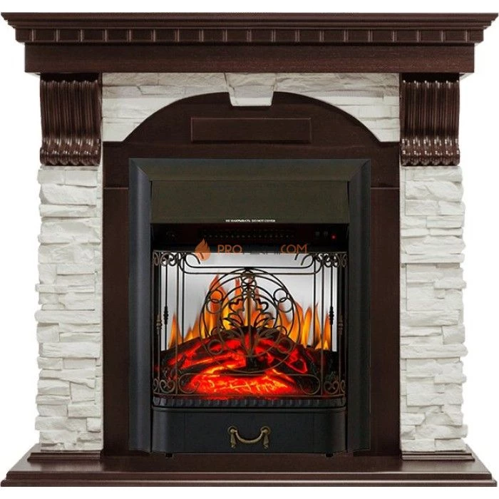 Каминокомплект Royal Flame Dublin угловой - Темный дуб / Сланец белый с очагом Majestic FX M Black