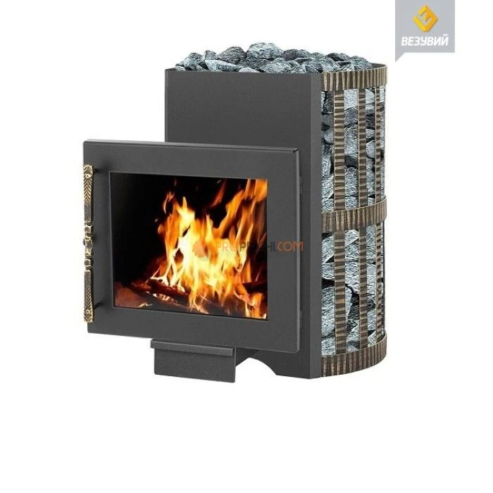 Дровяная печь для бани Везувий Скиф Ковка 16 ПАНОРАМА