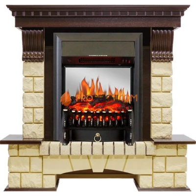 Каминокомплект Royal Flame Pierre Luxe - Темный дуб / Шампань с очагом Fobos FX M Black