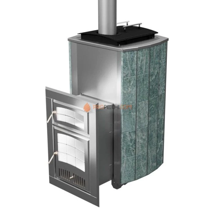 Дровяная печь для бани Инжкомцентр ВВД Чародейка Русский пар PRO (змеевик), дымоход сверху