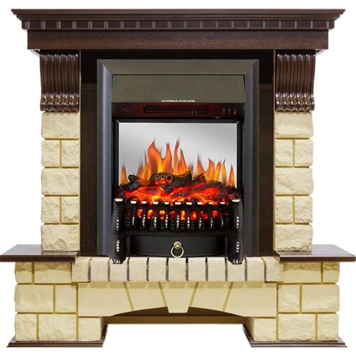Каминокомплект Royal Flame Pierre Luxe - Темный дуб / Шампань с очагом Fobos FX M Black