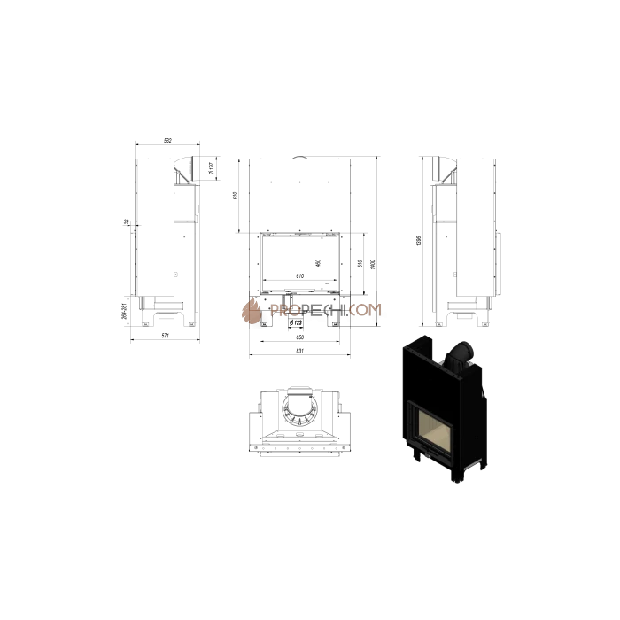 Каминная топка стальная Kratki MBZ/G (13 кВт)