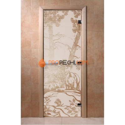 Дверь для бани DoorWood с рисунком Мишки Сатин, 2100x800 мм