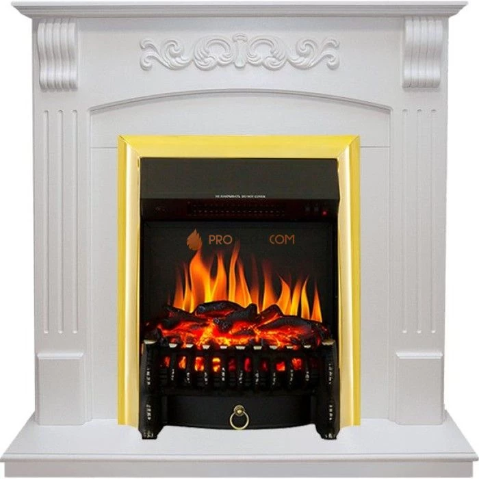 Каминокомплект Royal Flame Sorrento угловой - Белый дуб с очагом Fobos FX Brass