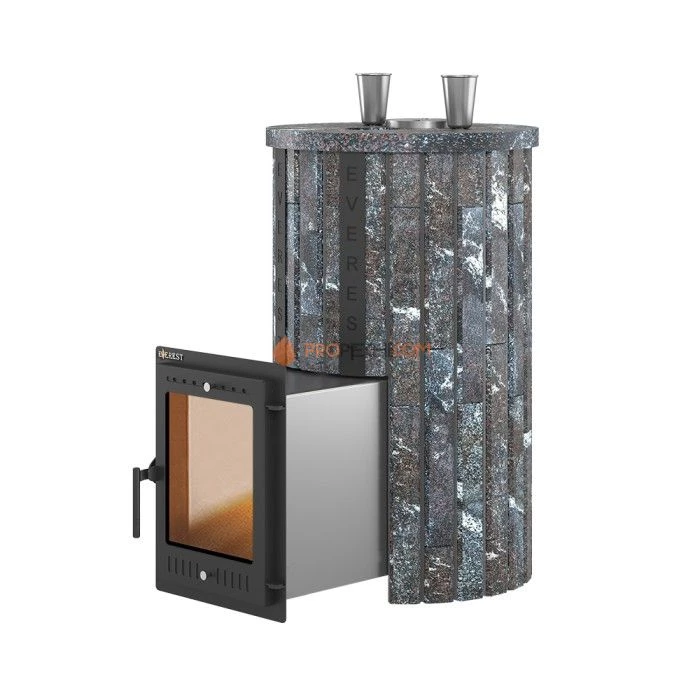 Дровяная печь для бани Эверест Steam Master 38 INOX Ламель Амфиболит, S-20