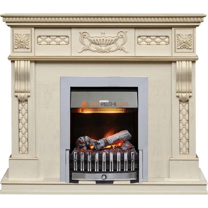 Каминокомплект Dimplex Corsica - Слоновая кость с патиной (Ширина 1100) с очагом Danville Chrome FB2