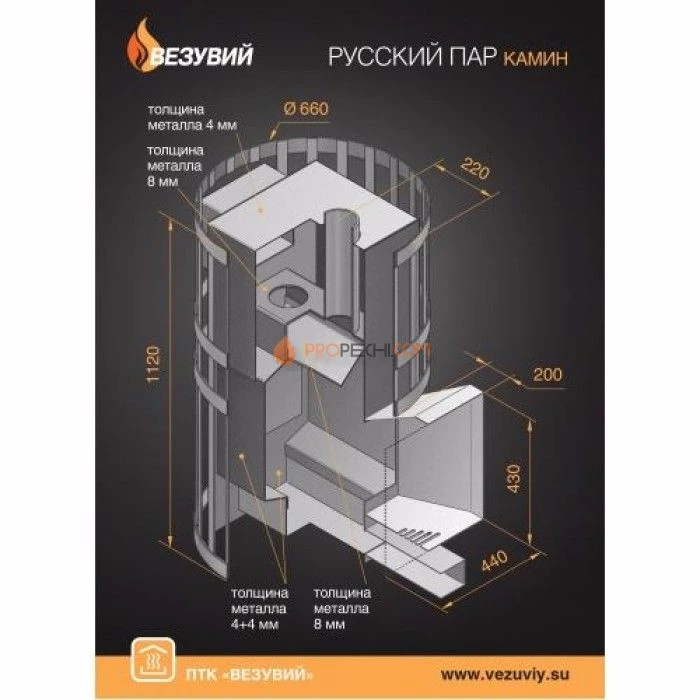 Дровяная печь для бани Везувий Русский пар (205)