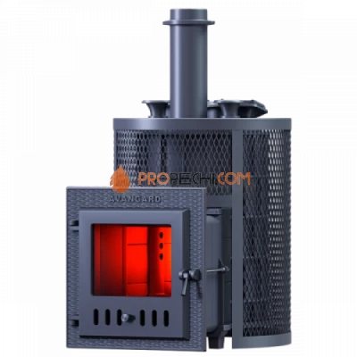 Чугунная печь для бани Гефест Авангард ЗК 25М Ураган в круглой сетке