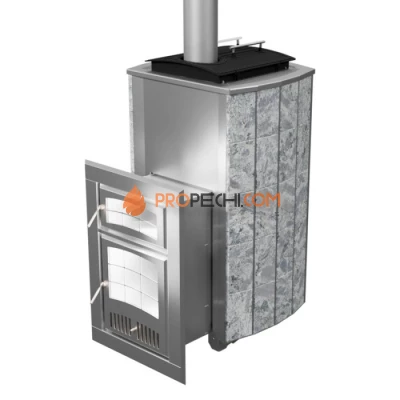 Дровяная печь для бани Инжкомцентр ВВД Чародейка М Русский пар (талькохлорит), дымоход сверху
